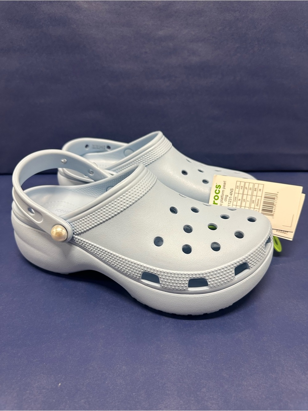 NWT CROCS Classic Platform Pearl Clog - W9 Blue Calcite